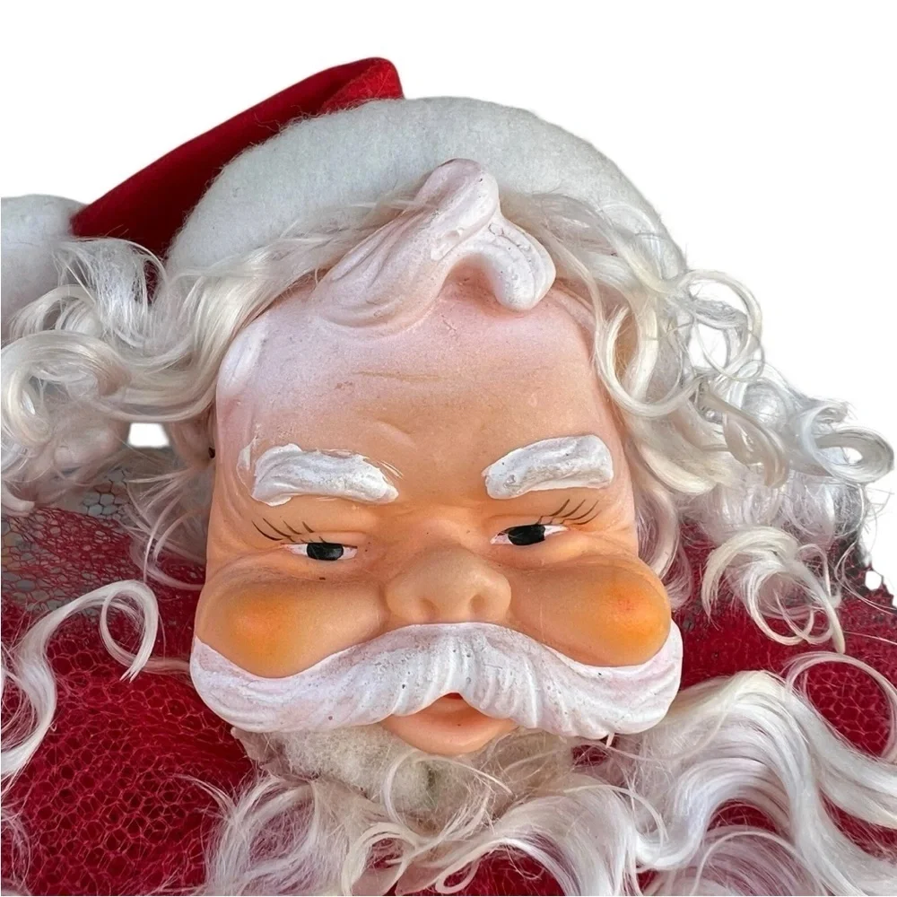 VTG Rubber Face Waving Santa Claus Tulle Net Body Retro Christmas Decor 18” READ